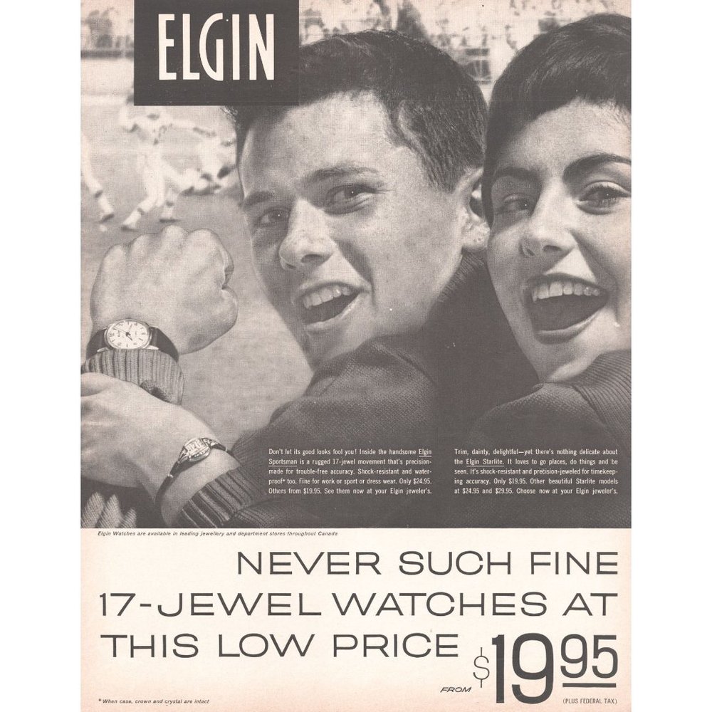 1960 Elgin Sportsman and Starlite Vintage Print Ad Football Game Wall Art